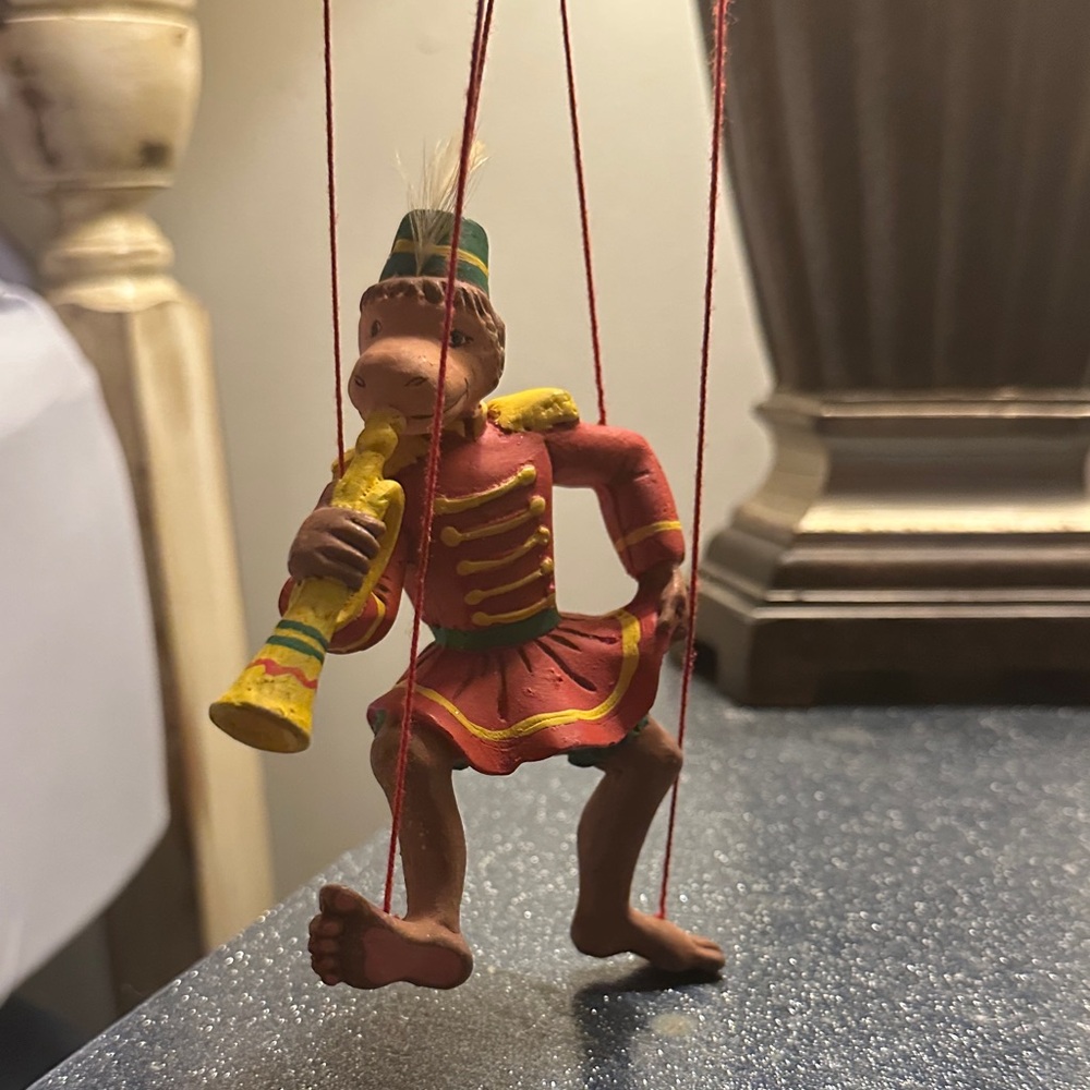 Vintage Monkey Marionette with Trumpet